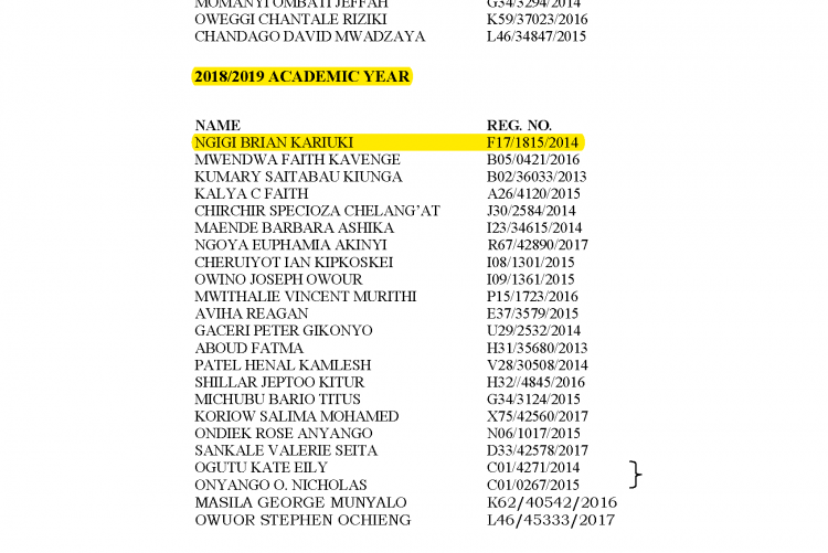 List of 2021 awardees (highlighted in yellow) from the department of Electrical and Information Engineering