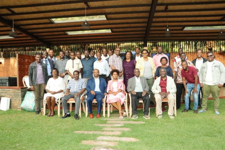 Department of Electrical and Information Engineering members of staff  led by the chairman Prof. G.N. Kamucha celebrate with Prof. Mbuthia, Prof. Gitari, Mr. Kyalo, Mr. Ogaba and Mr. Muraba on their retirement after offering exemplary service to the department 